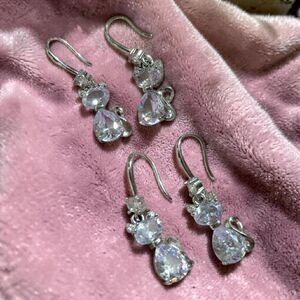 Crystal Cat Dangle Earrings, Silver Tone Rhinestone Kitty Earrings, Cute Sparkly